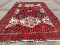 Distressed Authentic Hand Knotted Vintage Afghan Turkmen Wool Area Rug 5.7×3.9ft