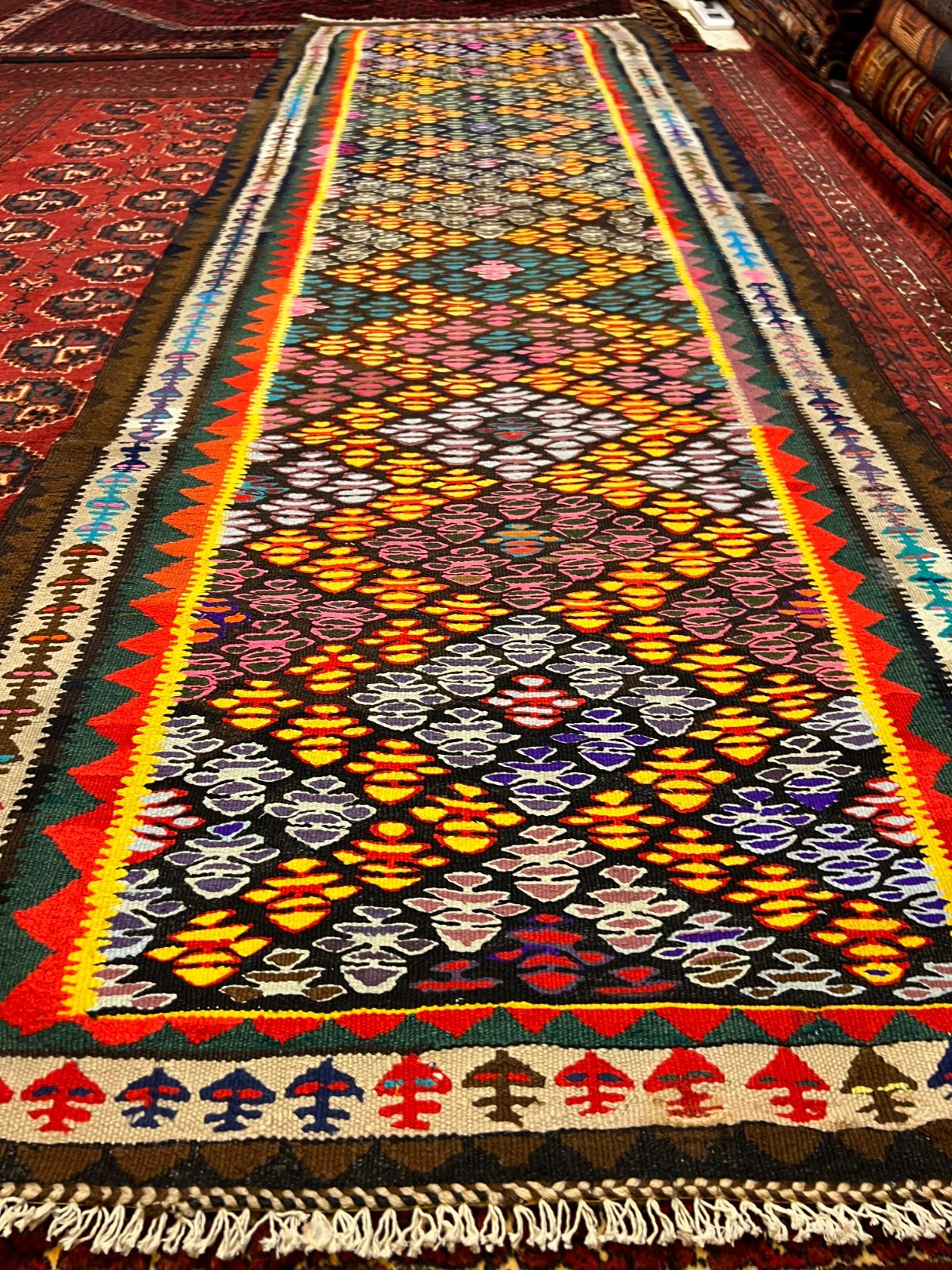 290 X 90 cm COLLECTORS' ITEM Antique Kurdish Senneh Knots Boteh's Hallway Runner gallery