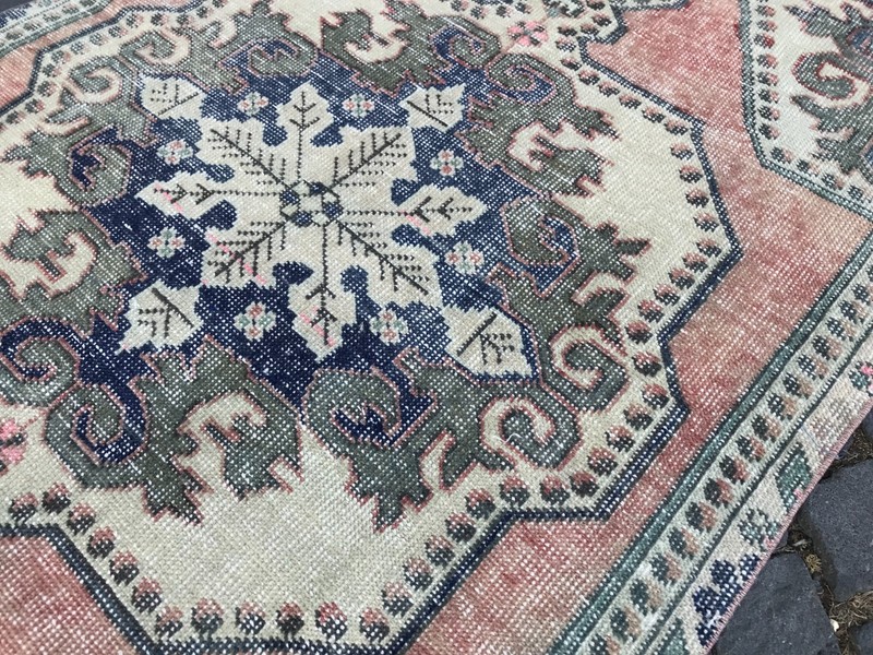 Bohemian Area Rug Handmade Wool Rug Turkish Vintage Traditional Rug 3,8 x 6,9 ft gallery