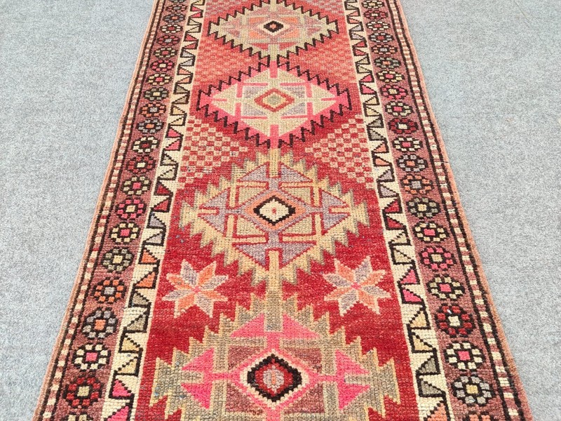 Rare Antique rug 3x12, Red Turkish runner 3x12 vintage, Heriz rug, Herki rug gallery
