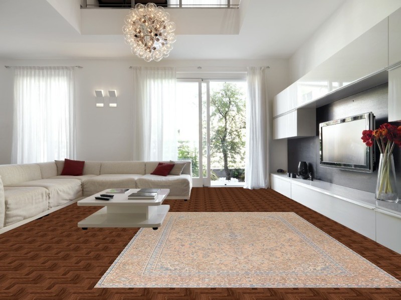Traditional Floral Handmade Area Rug 9x13 Peach Wool Living Room Vintage Carpet gallery