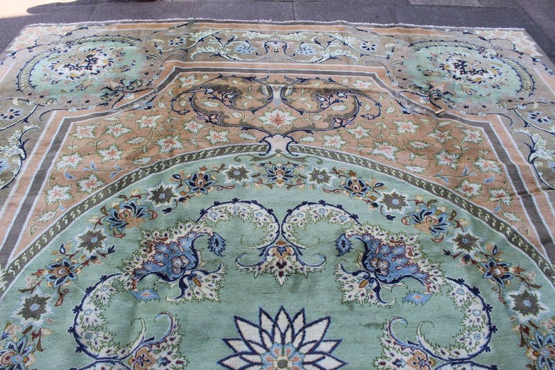 Vintage Hand Made Traditional Oriental Wool Green Brown Large Carpet 407x293cm gallery