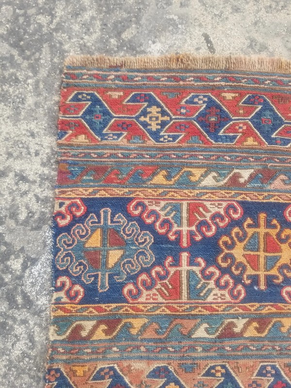 Distressed Fine Antique Traditional Handmade Shahsavan Wool Kilim 1.7x1.5 ft gallery
