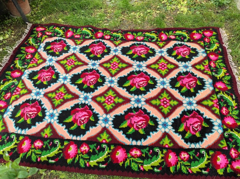 Masterpiece Vintage Romanian Wool hand made Kilim rug carpet 5.11 x 7.3 ft gallery