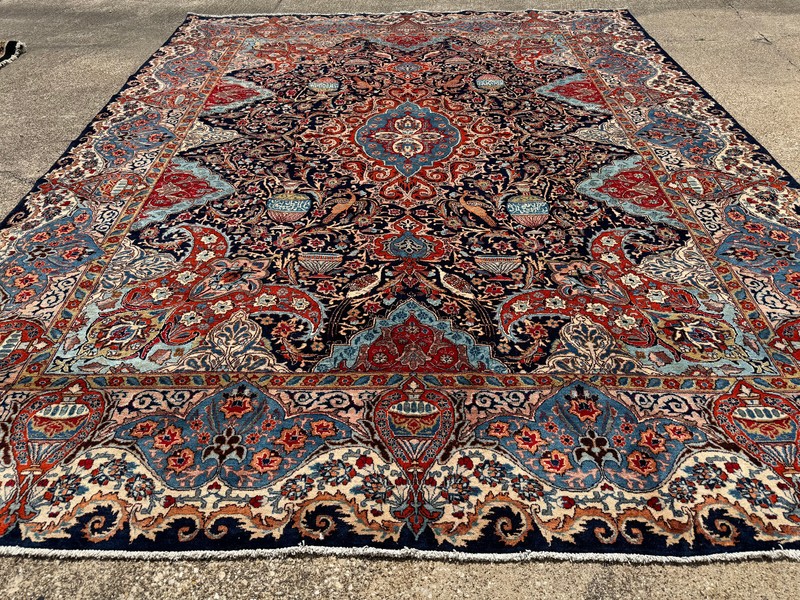 BLUE VINTAGE ORIENTAL RUG 10x12 ANTIQUE HAND-KNOTTED handmade fine clean 9x12 ft gallery