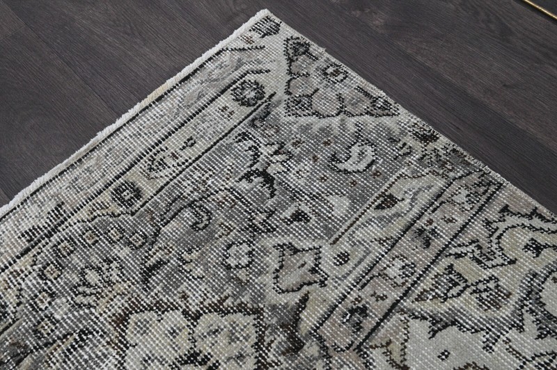 Vintage Turkish Runner Rug 2x10ft GRAY Handmade Anatolian Oushak Hallway Wool gallery