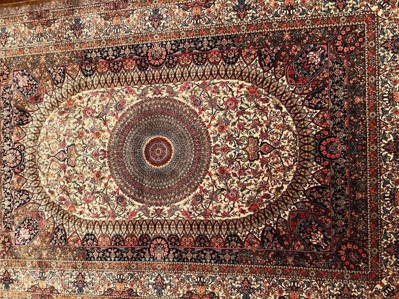 Turkish Silk Rug 3 ft x 5 ft Medallion, Pink and Ivory, Fine, Bamboo Silk gallery