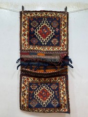 Vintage Fabulous Hand Knotted Oriental Complete Saddle Wool Bag Khordjin Rug