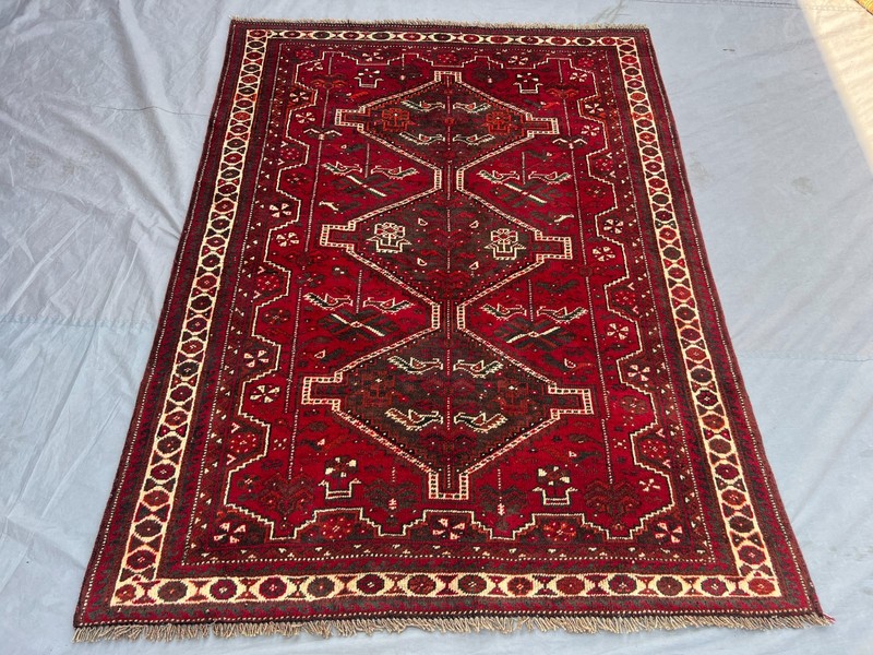 5x6 Wool Oriental Rug Red Blue Geometric Tribal Zanjan Hand Knotted 4'5 x 5'8 gallery