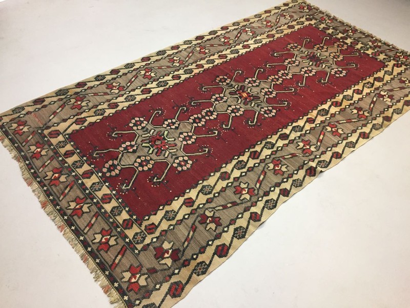 Vintage Turkish Kilim Kelim Rug shabby chic wool,Moroccan boho 250x135cm Large gallery