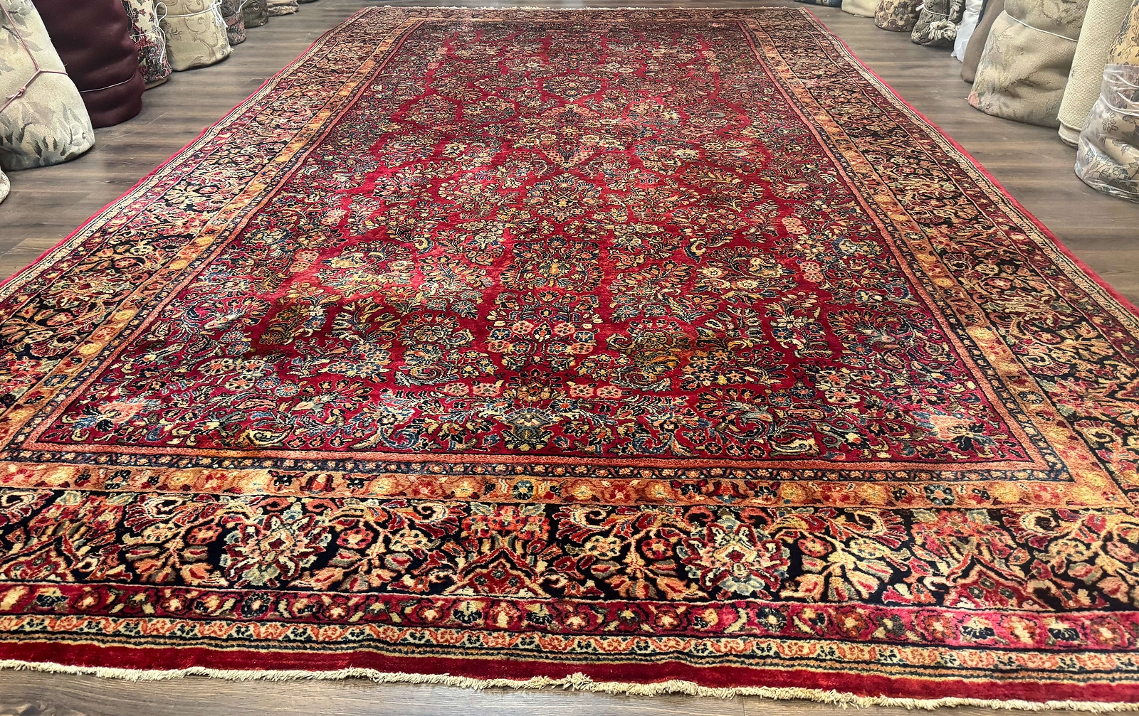 Per'sian Sarouk Rug 10x18 Palace Size Antique Wool Carpet Red Floral Traditional gallery