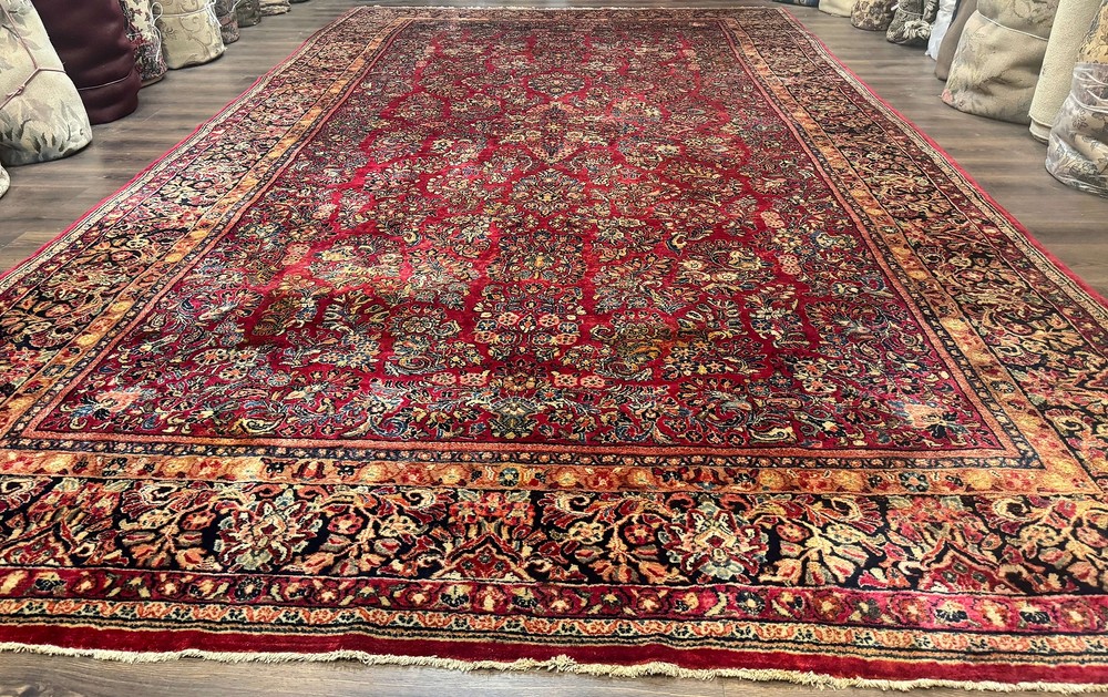 Per'sian Sarouk Rug 10x18 Palace Size Antique Wool Carpet Red Floral Traditional