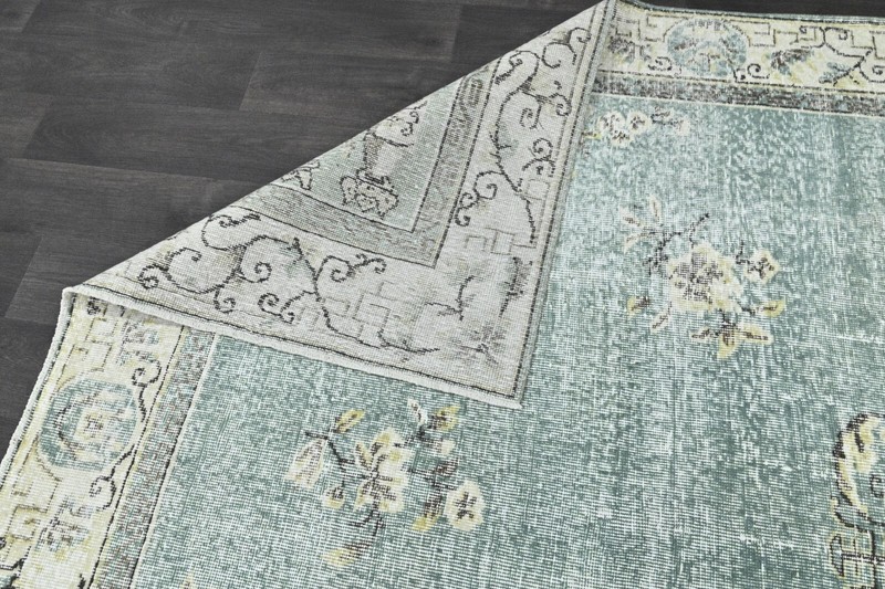 Oushak Turkish Vintage Rug 7x10 Kilim Rug Anatolian Handmade Boho Decor BLUE gallery