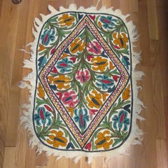 Vintage Kashmiri felt embroidered Namda rug, multi floral rectangle 34″x23″ New