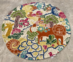 Vintage Handmade Kashmiri Safari Jungle Wool Round Rug 145×140 cm