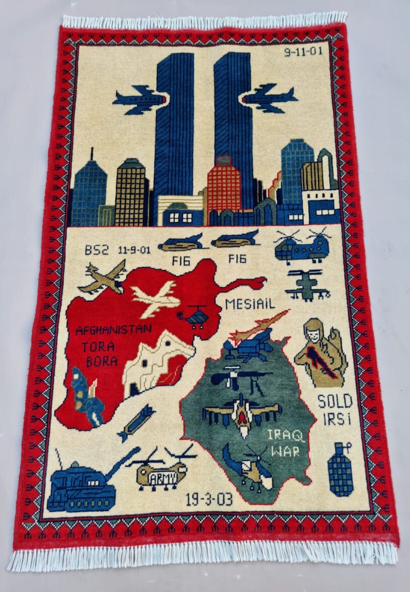 A Beautifully Handmade Afghan war Rug Rare Design Great Quality 133X 80 Cm gallery