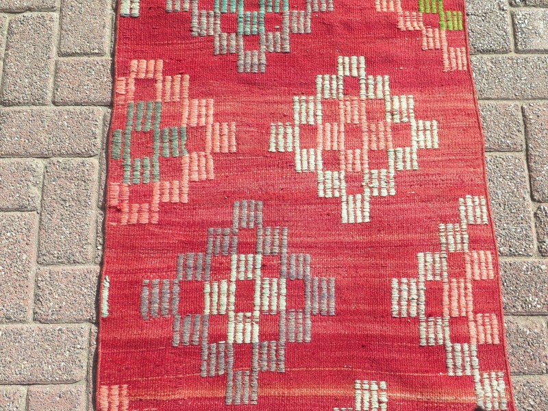 Red Turkish Kilim Rug Runner, Hallway Rug, Corridor Rugs 28"X105" Carpet Runner gallery