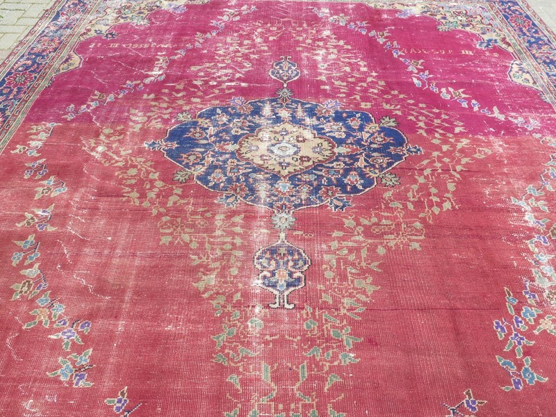 Antique Turkish Rug, Handwoven 10x12 ft Oushak Carpet Wool Large Home 123"x147" gallery