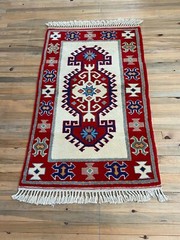 Vintage Red Rug, 3.1×4.9 ft Red Small Rug, 3×5 White Rug, Turkish Area Rug