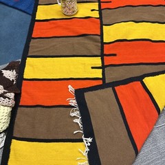 Vintage Abstract MCM Kilim Wool Rug Mid-Century 60’s Brown Orange Yellow 5×8