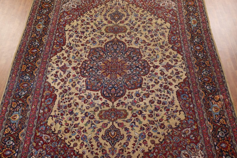 Pre-1900 Antique Vegetable Dye Gold Heriz 11'x16' Handmade Dining Room Area Rug gallery