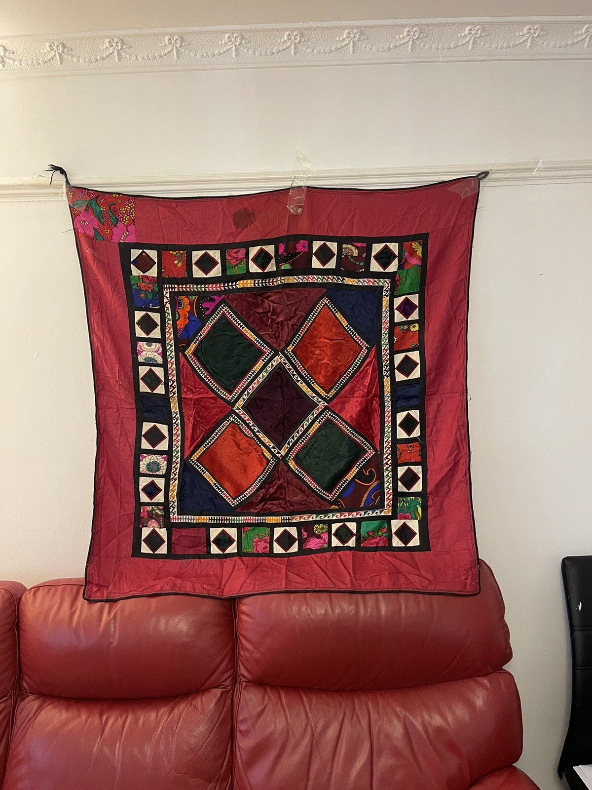 antique Vintage Uzbek Suzani Patchwork wall hanging Hand Made 108x110cm gallery