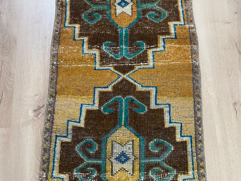 Small Vintage Rug, Turkish Rug, Bohemian Oushak Bath rug 1.6 x 3.4 ft gallery