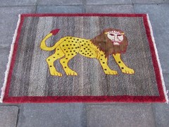 Vintage Traditional Hand Made Oriental Gabbe Wool Grey Rug 151x103cm Animal Lion