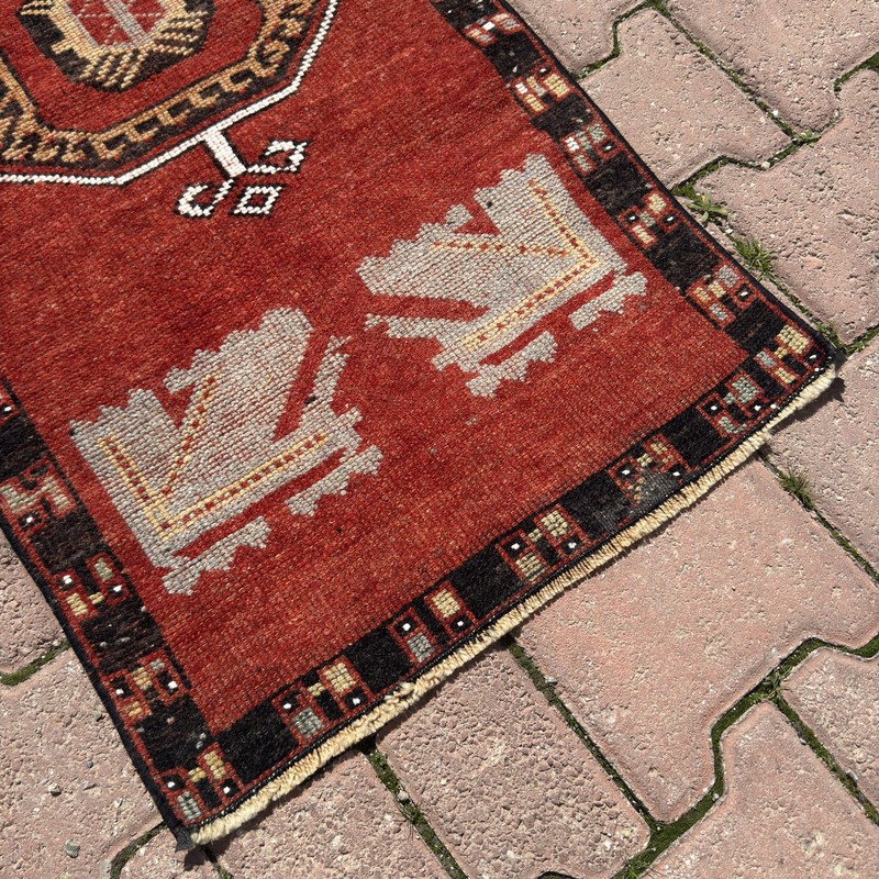 2x4 ft Rust Red Vintage Turkish Oushak Wool Rug With Black Border - Tariff Free gallery