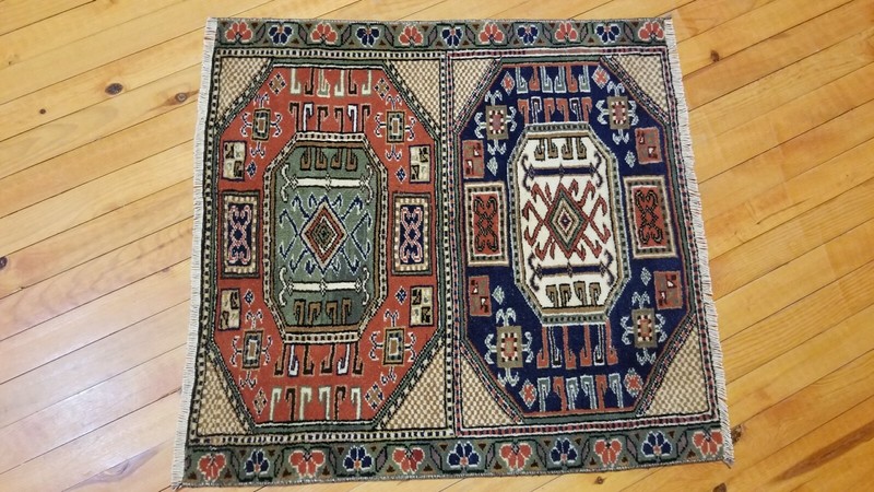 Beautiful 1930-1939s Antique Wool Pile Natural Dyes Bunyan Rug 2'1''x2'3'' gallery