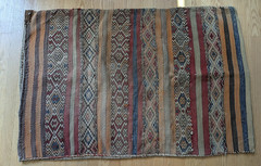 Antique Turkish Jijim Flatweave Bag Panel Stripe Diamond Geometric 48×32 Worn