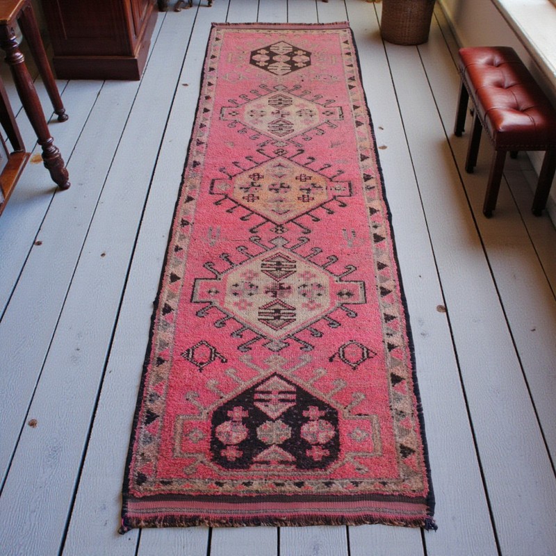 3x12 ft Runner Turkish Oushak Rug HandMade PINK Hallway Rug actual 3.3x12 ft gallery