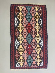 Vintage Turkish Kilim 177×103 cm Wool Kelim Rug Red Blue Pink Black Medium