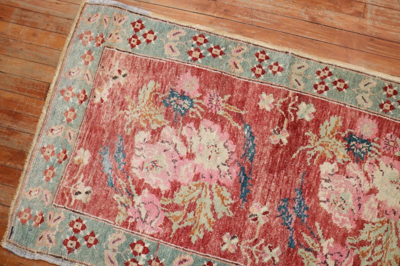 Vintage Floral Turkish Oushak Ushak Rug Dated 1976 Size 2'9''x9'3'' gallery