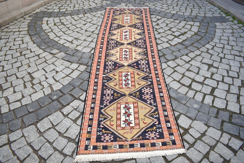 Sumak Runner Kilim 30'' x 108'' Caucasian Terrific Animal Design Hallway Kilim gallery