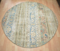 Beige Turkish Vintage Round Rug, 4.9×4.9ft, Antique Multicolor Handmade Rug,