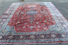 Vintage Hand Made Traditional Oriental Wool Red Blue Large Carpet 370x270cm