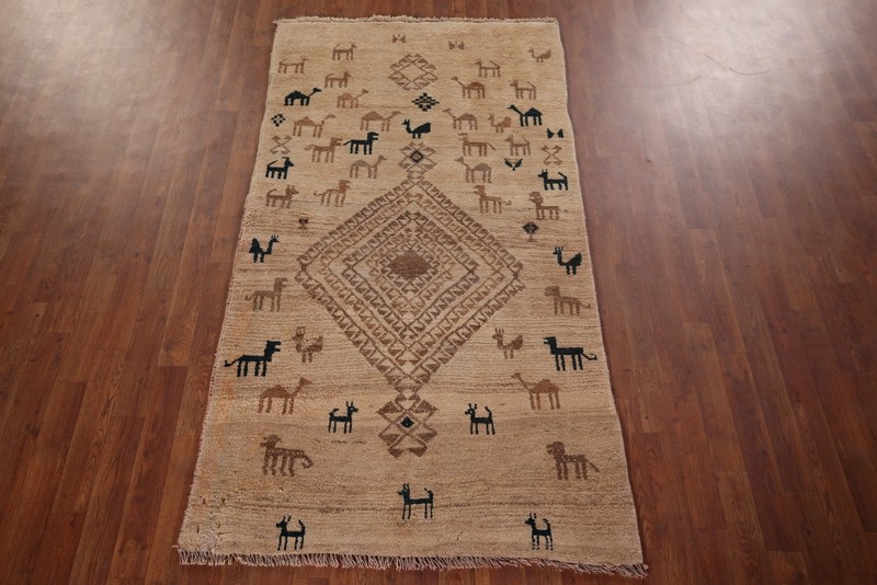 Little Animal Design Tribal Wool Gabbeh Light Brown Handmade Rug Area Carpet 4x7 gallery