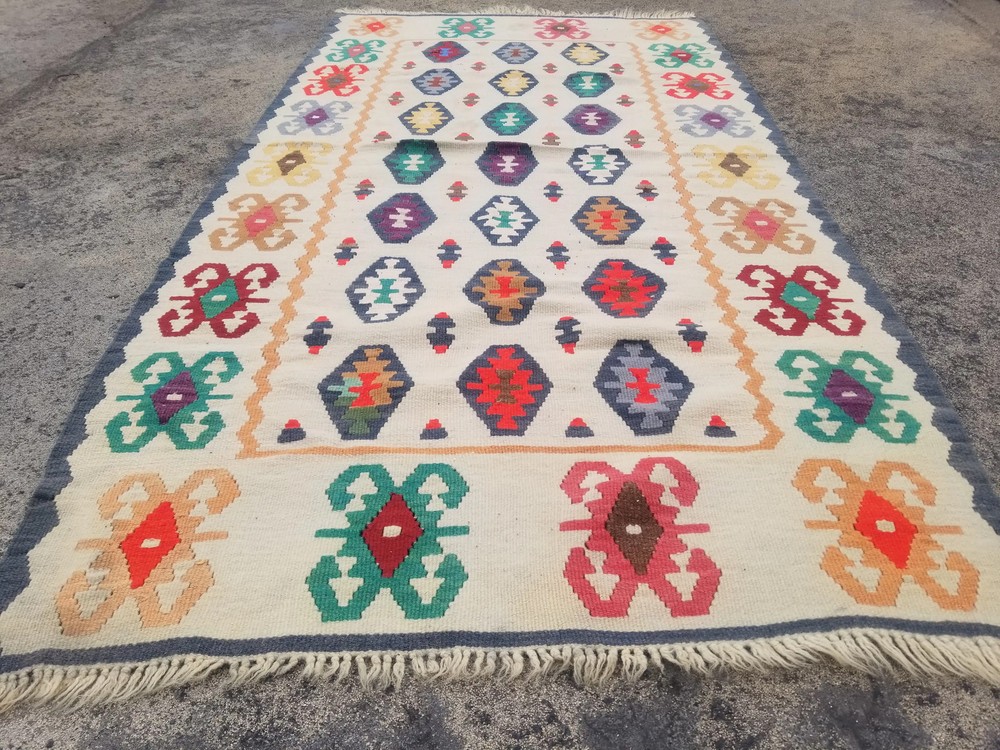 Vintage Traditional Handmade Turkish Wool Multicolor Kilim 5.11x3.1ft