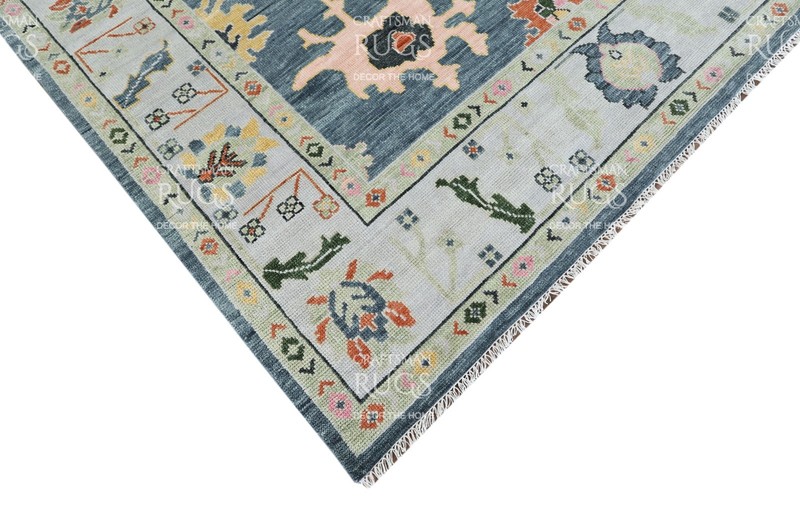 Handknotted Blue-Gray Floral Geometric Rug 8x10 ft gallery