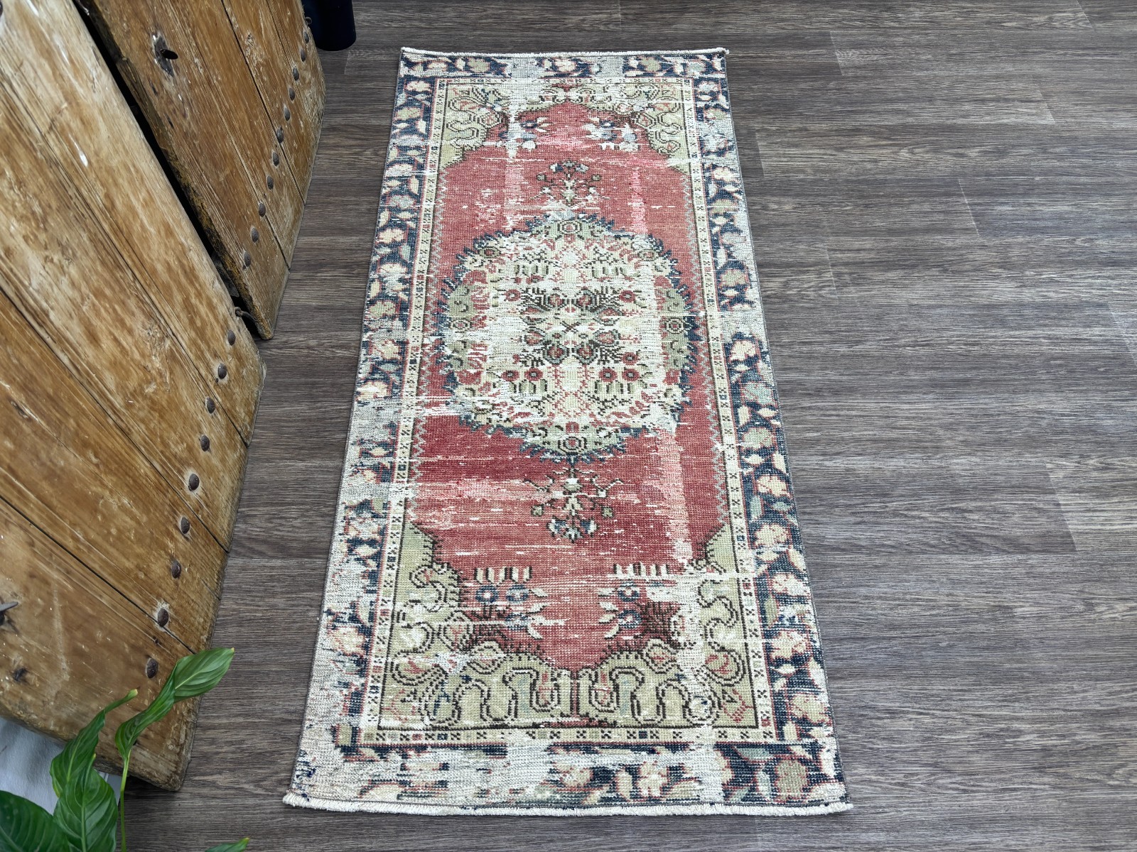 3x6 Distressed Red Vintage Turkish Runner, Hand-Knotted Wool Small Hallway Rug gallery