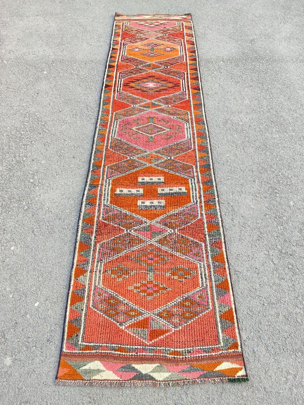 Rare Antique rug 3x11, Vibrant Turkish runner 3x11 vintage, Heriz rug, Herki rug gallery