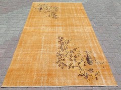 Vintage Turkish Carpet, Distressed Safroon Color Rugs, Large Wool Rug 59″x102″