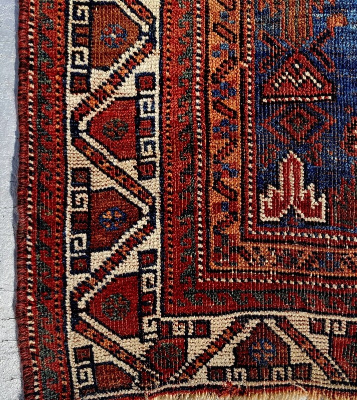 19th Century 4 X 6 Afsharii Antique Rug 100% Wool Rust Red Blue Beautiful Colors gallery