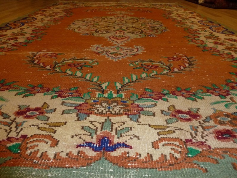 Clearance Vintage Bohemian Style Handmade Turkish Worn-No Pile Rug 7 Ft X 11 Ft gallery