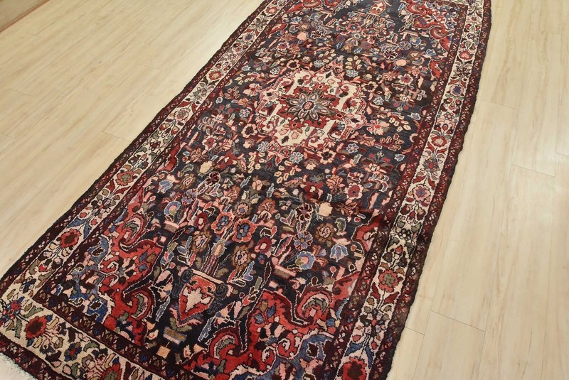 Vintage Oriental Rug 4’6” x 10’3” Blue Wool Traditional Hand-Knotted Carpet gallery