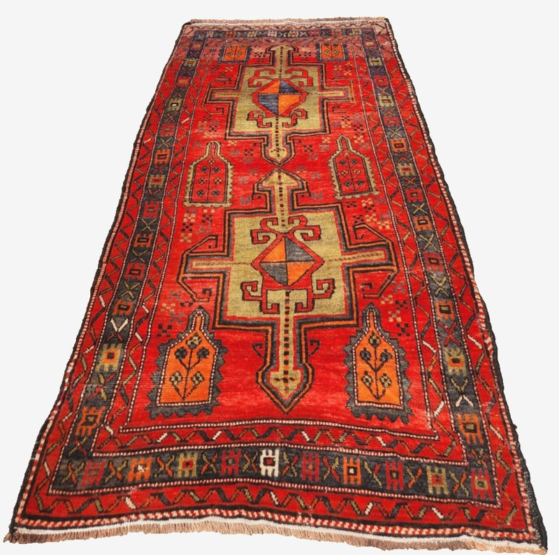 7'9"x3'6" ANTIQUE HAND KNOTTED CAUCASIAN KAZAK SERAPE TRIBAL WOOL RUG RUNNER gallery