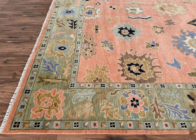 Muted Orange Oushak Rugs 10x14 ft Hand Knotted Woolen Turkish Floral Area Rug gallery