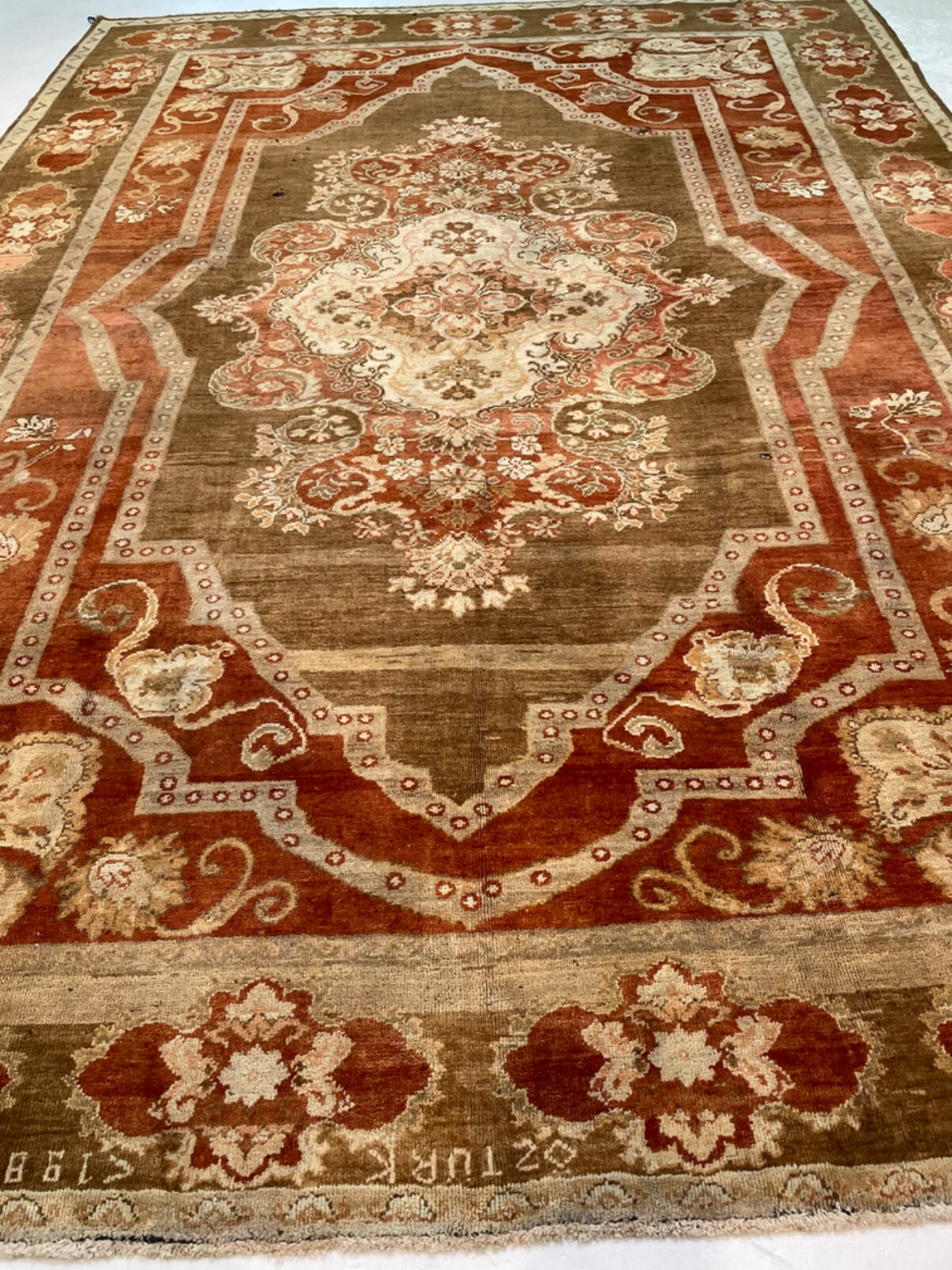 Antique Oriental Hand-Knotted Wool Area Rug Turkish Oushak Red/Ivory 8'5" x 11'7 gallery