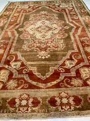 Antique Oriental Hand-Knotted Wool Area Rug Turkish Oushak Red/Ivory 8’5″ x 11’7